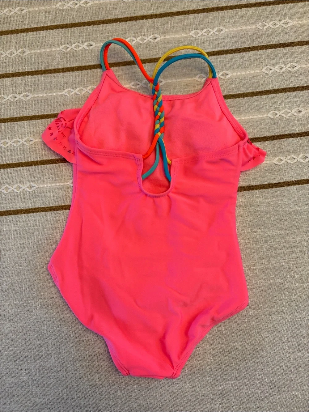 Cat & Jack Bright Pink Ruffle One-Piece Swimsuit with Rainbow Straps